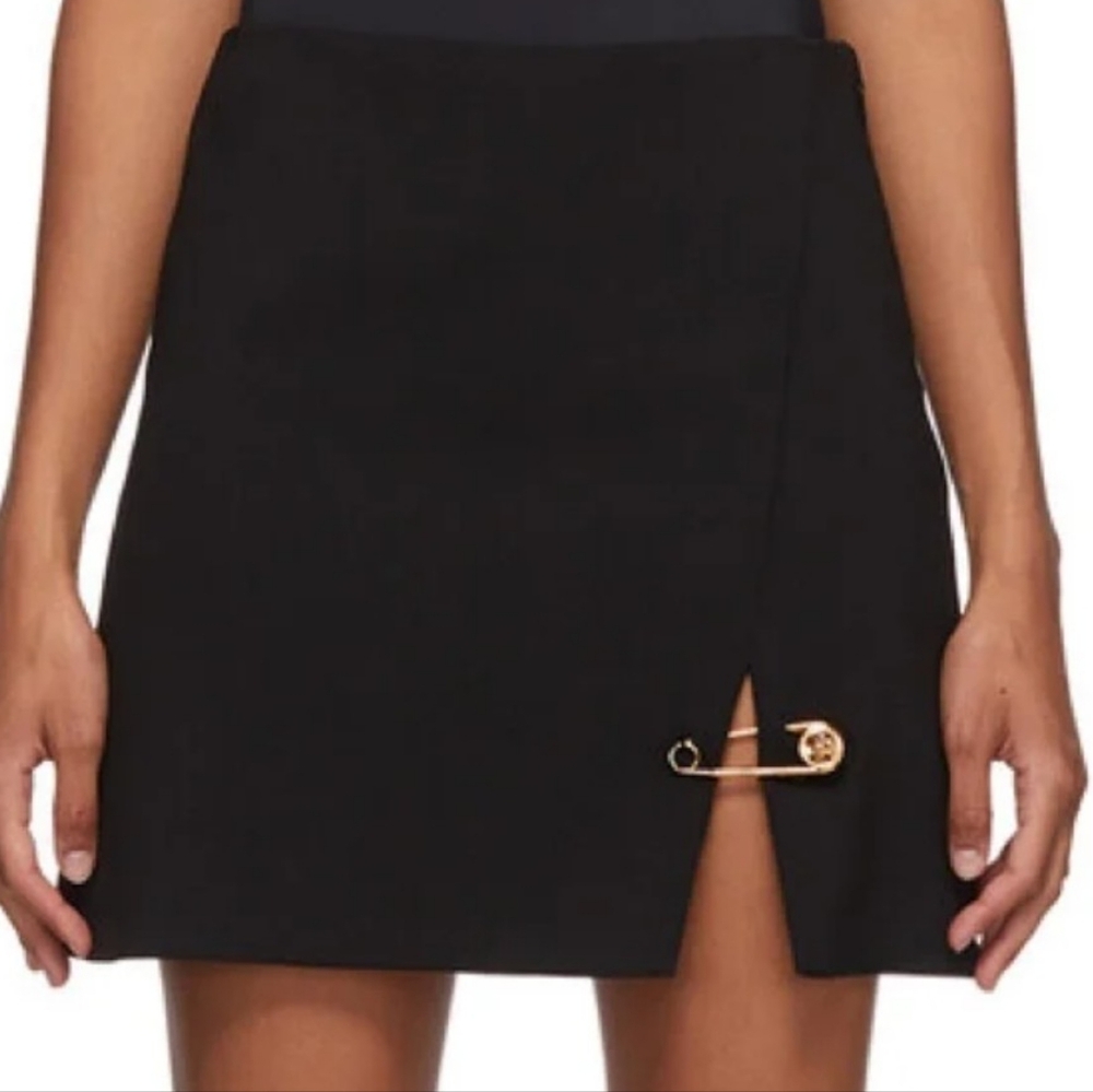 Versace Black Mini Safety Pin Slit Skirt